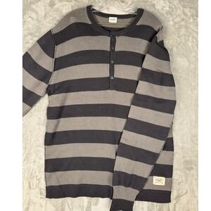 Guess Jeans Issue Henley Sweater Men's XXL Striped Knit Goods Iron Grey